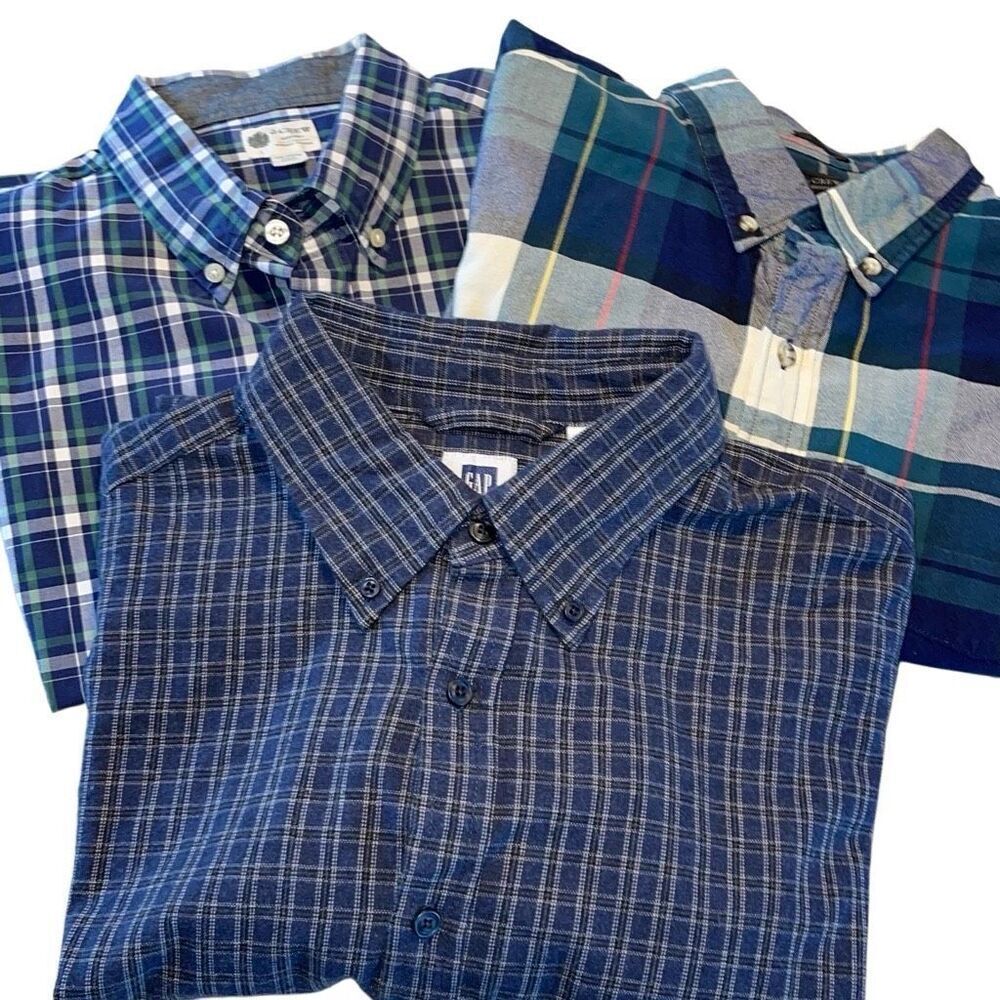 J. Crew Gap Men’s Button Down Long Sleeve Casual Shirts‎ Large Blue Plaids